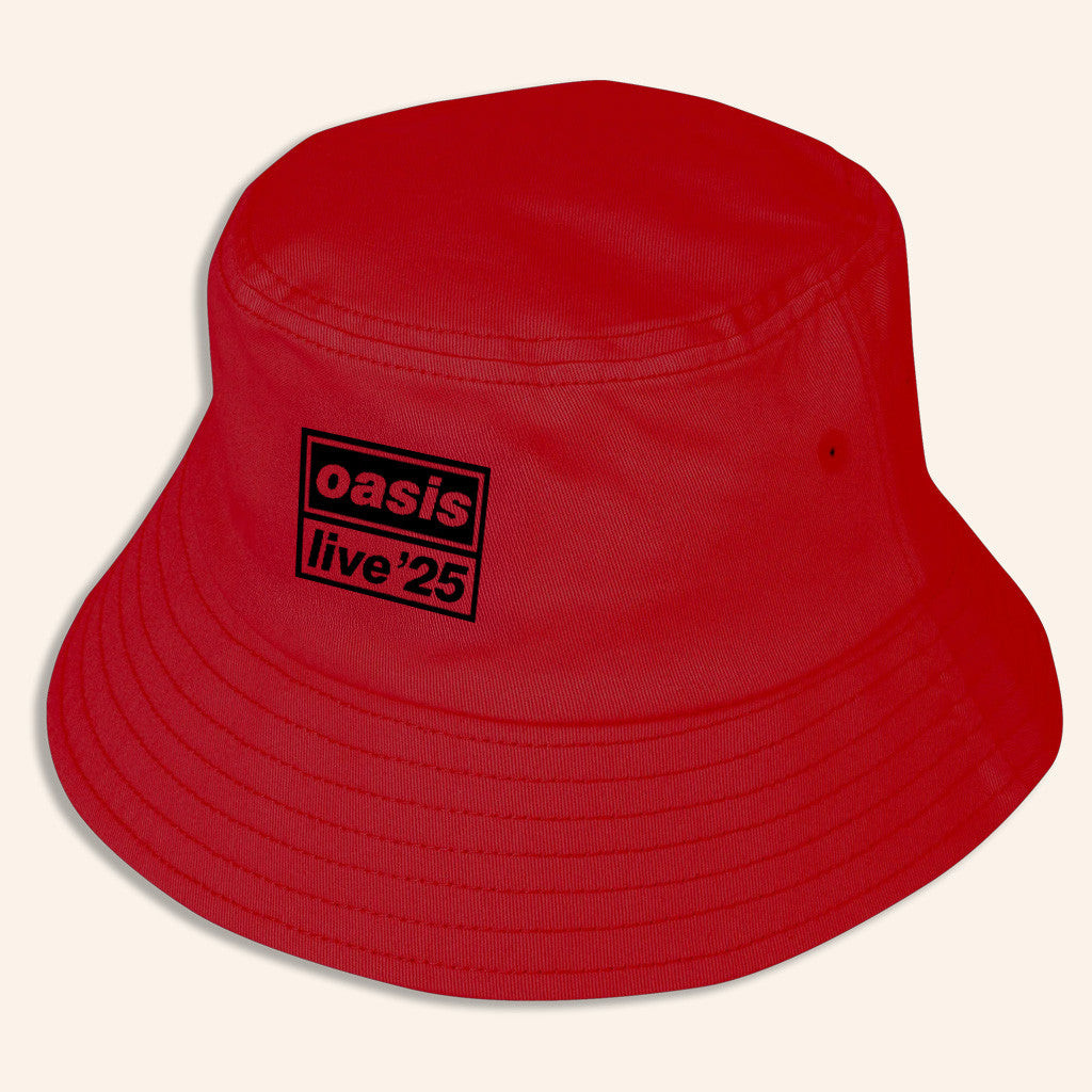 Oasis Merch 2025 Live 25 Printed Logo Bucket Hat Red Presents For Friends