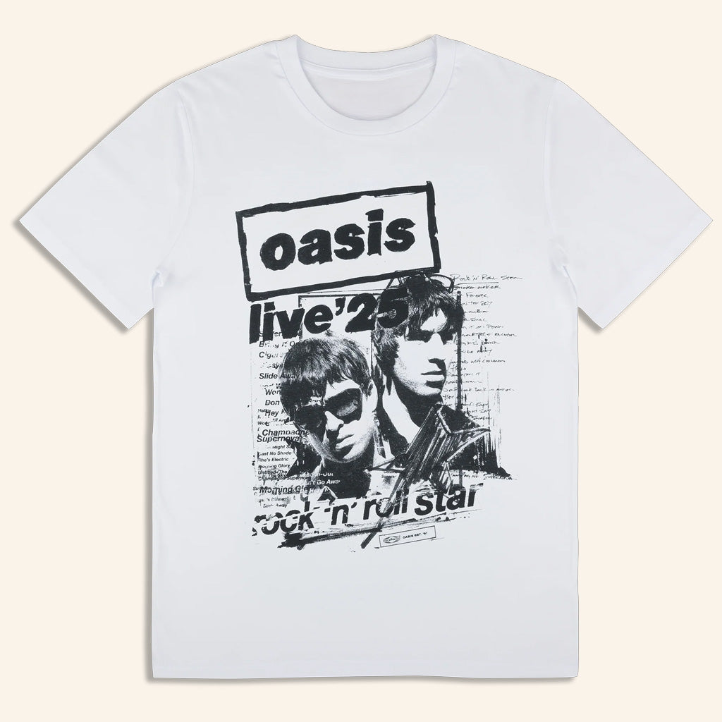 Oasis Merch 2025 Live 25 Rock N Roll Star T-Shirt White Best Gifts For Him Oasis Merch 2025 Live 25 Rock N Roll Star T-Shirt White Best Gifts For Him