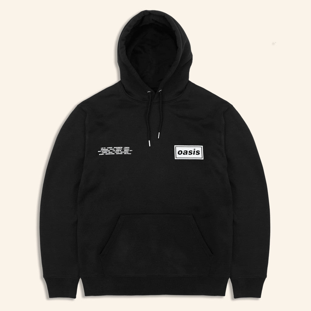 Oasis Merch Live 25 Tour Live 25 Global Cities Logo Hoodie Black Best Gifts For Him Oasis Merch Live 25 Tour Live 25 Global Cities Logo Hoodie Black Best Gifts For Him