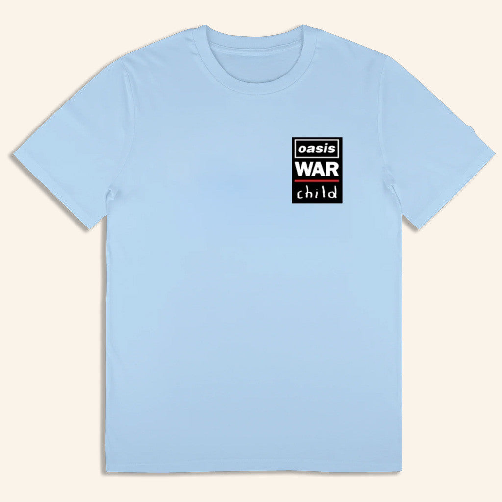 Oasis Merch Live 25 Tour Shirt Live 25 War Child T-Shirt Light Blue Gifts For Wife Oasis Merch Live 25 Tour Shirt Live 25 War Child T-Shirt Light Blue Gifts For Wife