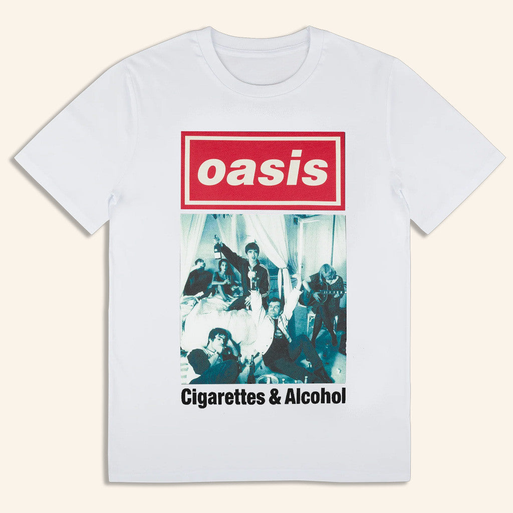 Oasis Tour Merch 2025 Live '25 Cigarettes And Alcohol Cover T-Shirt White Gifts For Dad Oasis Tour Merch 2025 Live '25 Cigarettes And Alcohol Cover T-Shirt White Gifts For Dad