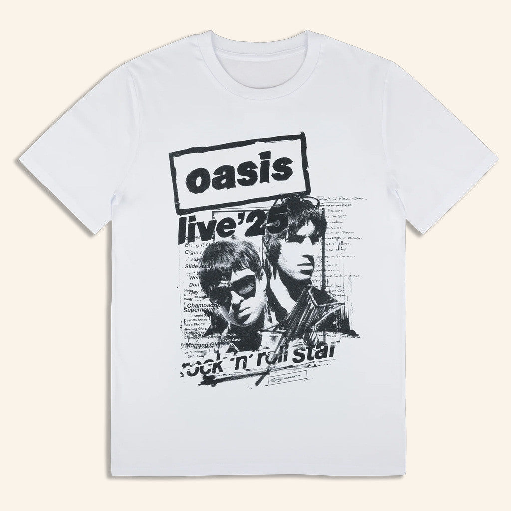 Oasis Tour Merch 2025 Live '25 Rock N Roll Star T-Shirt White Gift Ideas For Boyfriend Oasis Tour Merch 2025 Live '25 Rock N Roll Star T-Shirt White Gift Ideas For Boyfriend