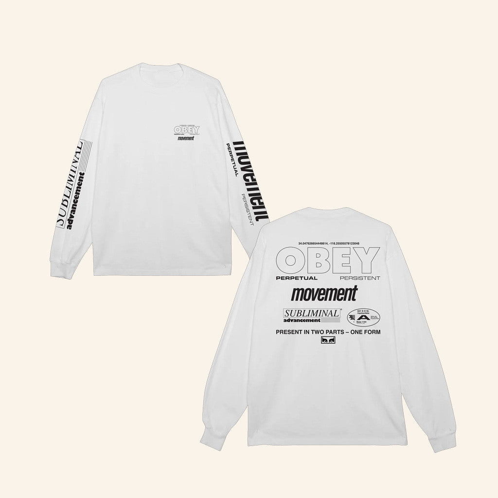Obey Clothing Merch Persistent Movement Pigment White Long Sleeve T-Shirt Gifts For Him