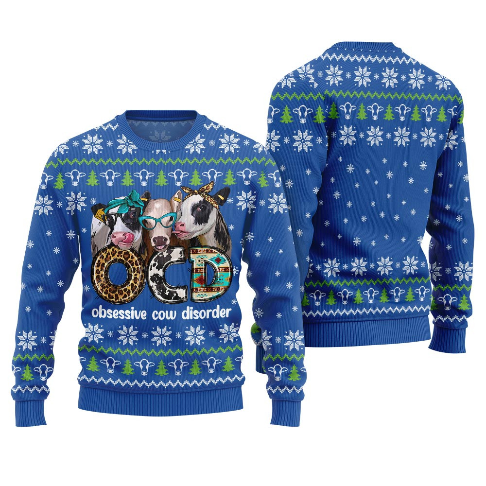 Obsessive Cow Disorder Funny Christmas Pullover Classic Holiday Sweater for Festive Looks
