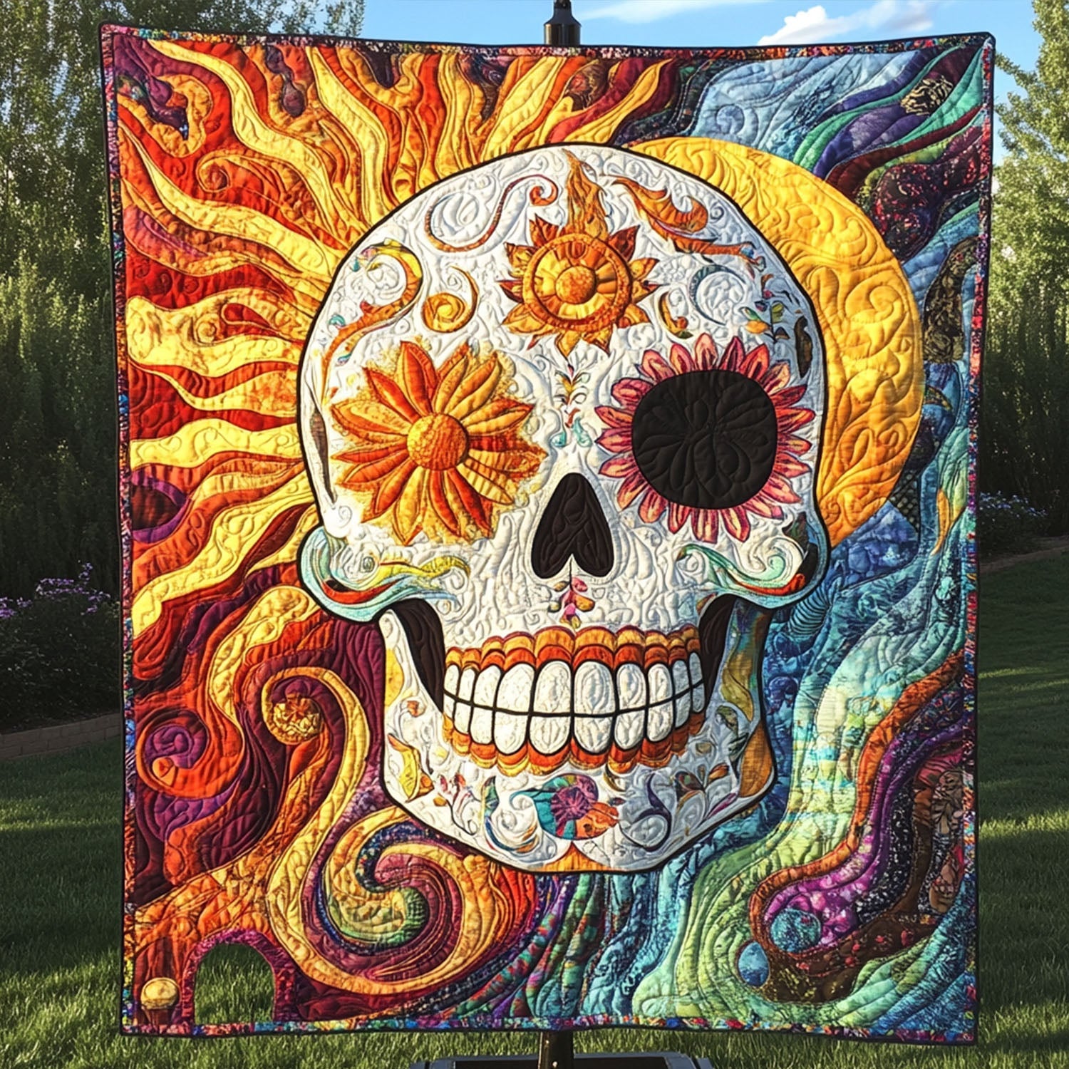 Obsidian Skull Quilted Blanket Sofa Couch Throw Blanket Skull Gifts For Men Women