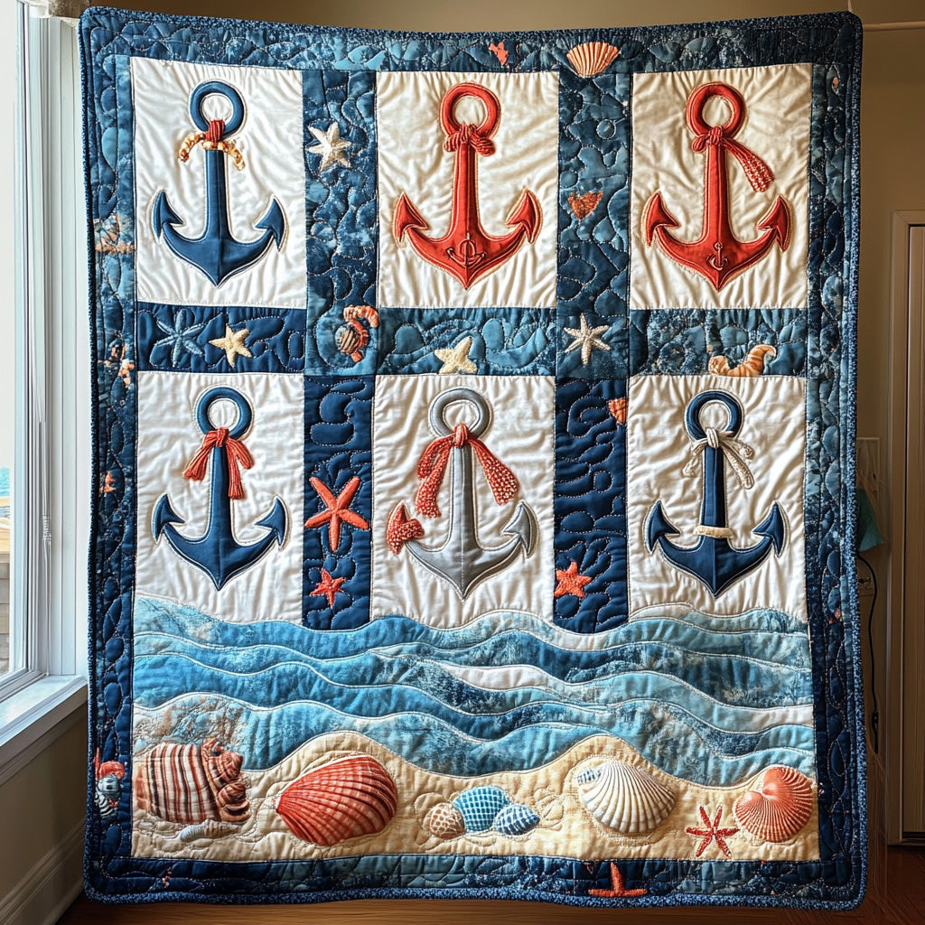 Ocean Anchor Quilted Blanket Coastal Nautical Unique Best Themed Anchor Gifts