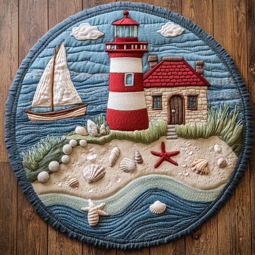 Ocean Beacon Quilted Round Mat Front Door Entryway Ideas Gift For Beach Lover