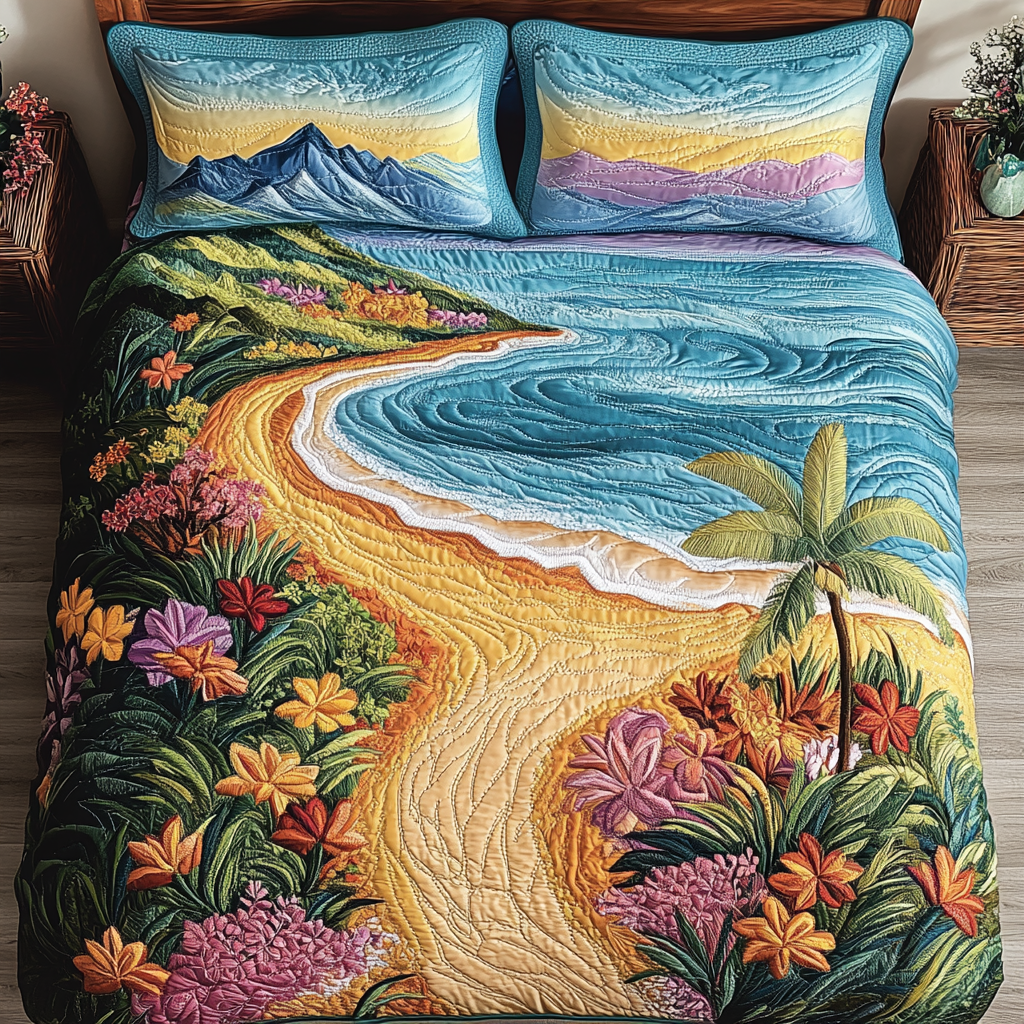 Ocean Bloom Quilted Bedding Set Bedroom Decorations Presents For Surfers