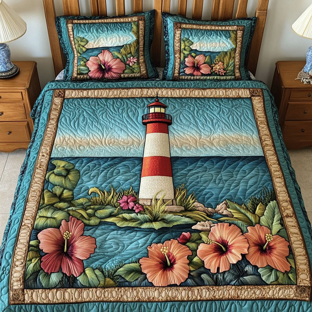 Ocean Bloom Quilted Bedding Set Best Christmas Duvet Cover Set Unique Lighthouse Gifts