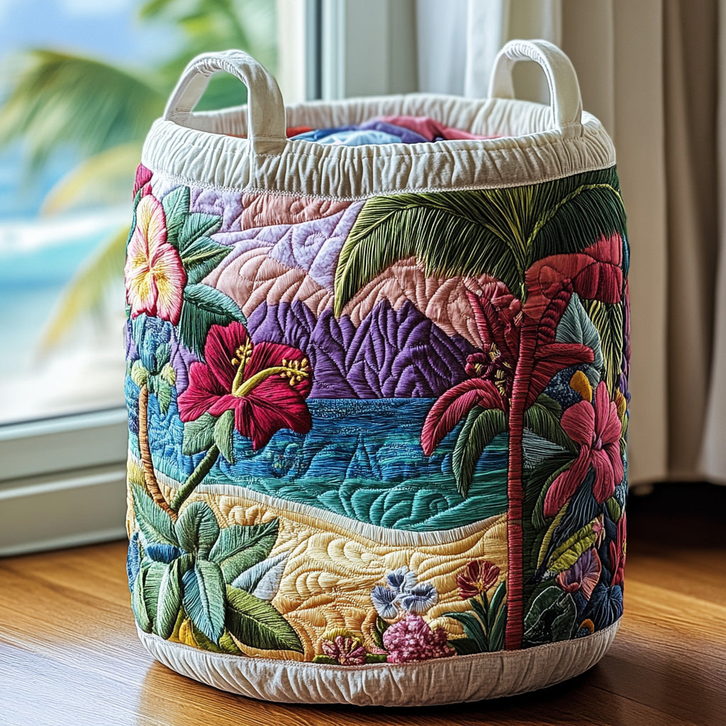 Ocean Bloom Quilted Laundry Basket Merch For Friends