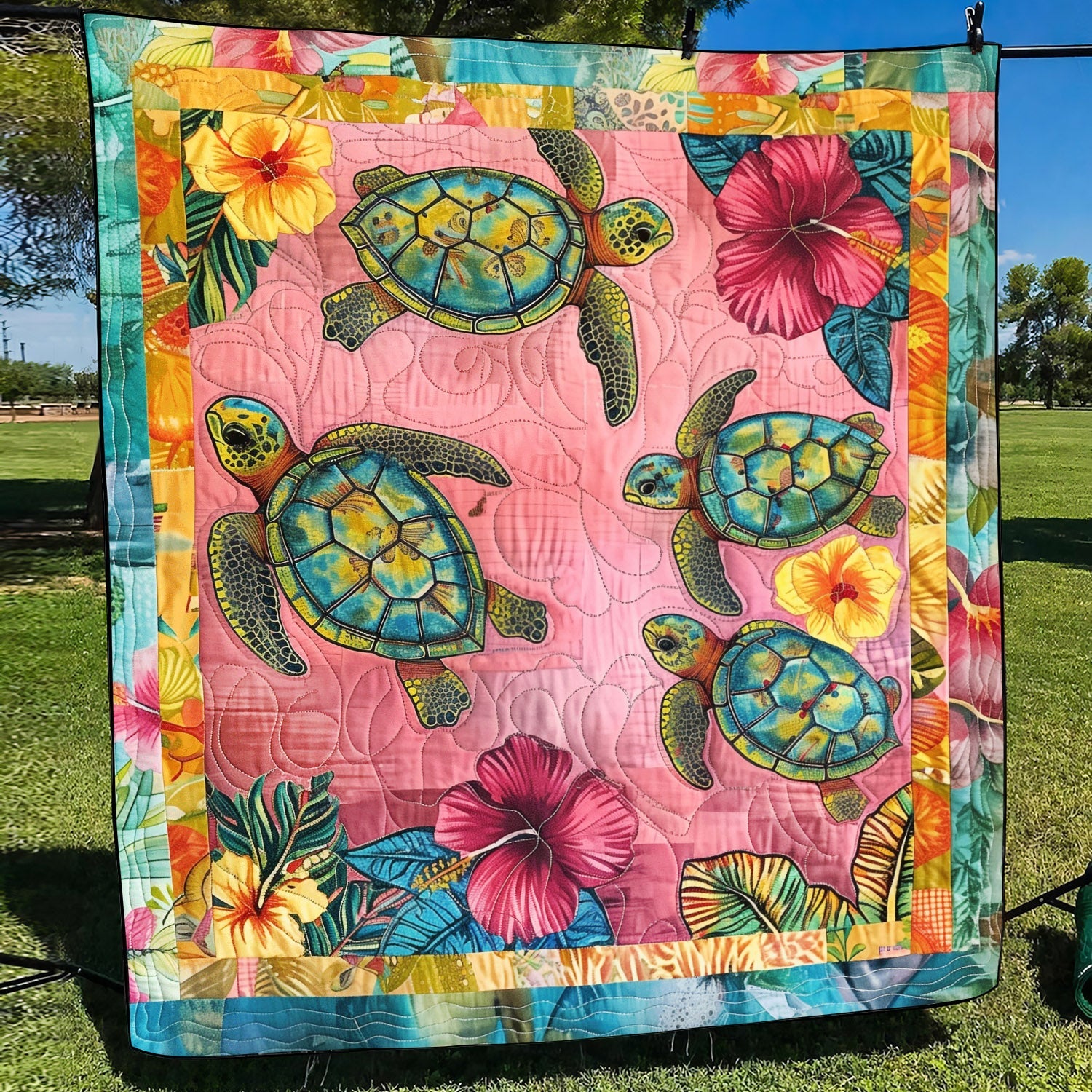 Ocean Blue Bliss Quilted Blanket Presents For Turtle Lovers