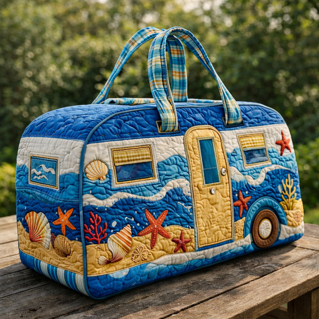 Ocean Breeze Camper Quilted Duffle Bag Beach Seashell Starfish Travel Bag Best Gift For Beach Lovers