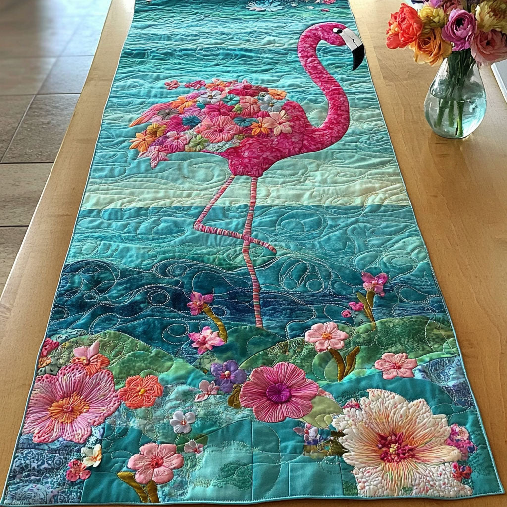 Ocean Breeze Flamingo Quilted Table Runner Dining Decor Birthday Gifts For Flamingo Lovers
