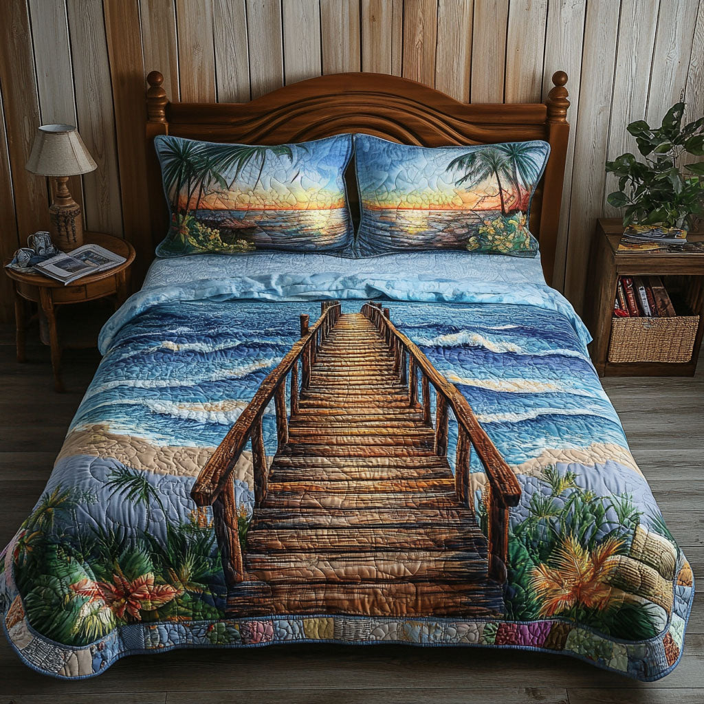 Ocean Breeze Horizon Quilted Bedding Set Cozy Bedroom Decor Gifts For Someone Who Loves Fishing