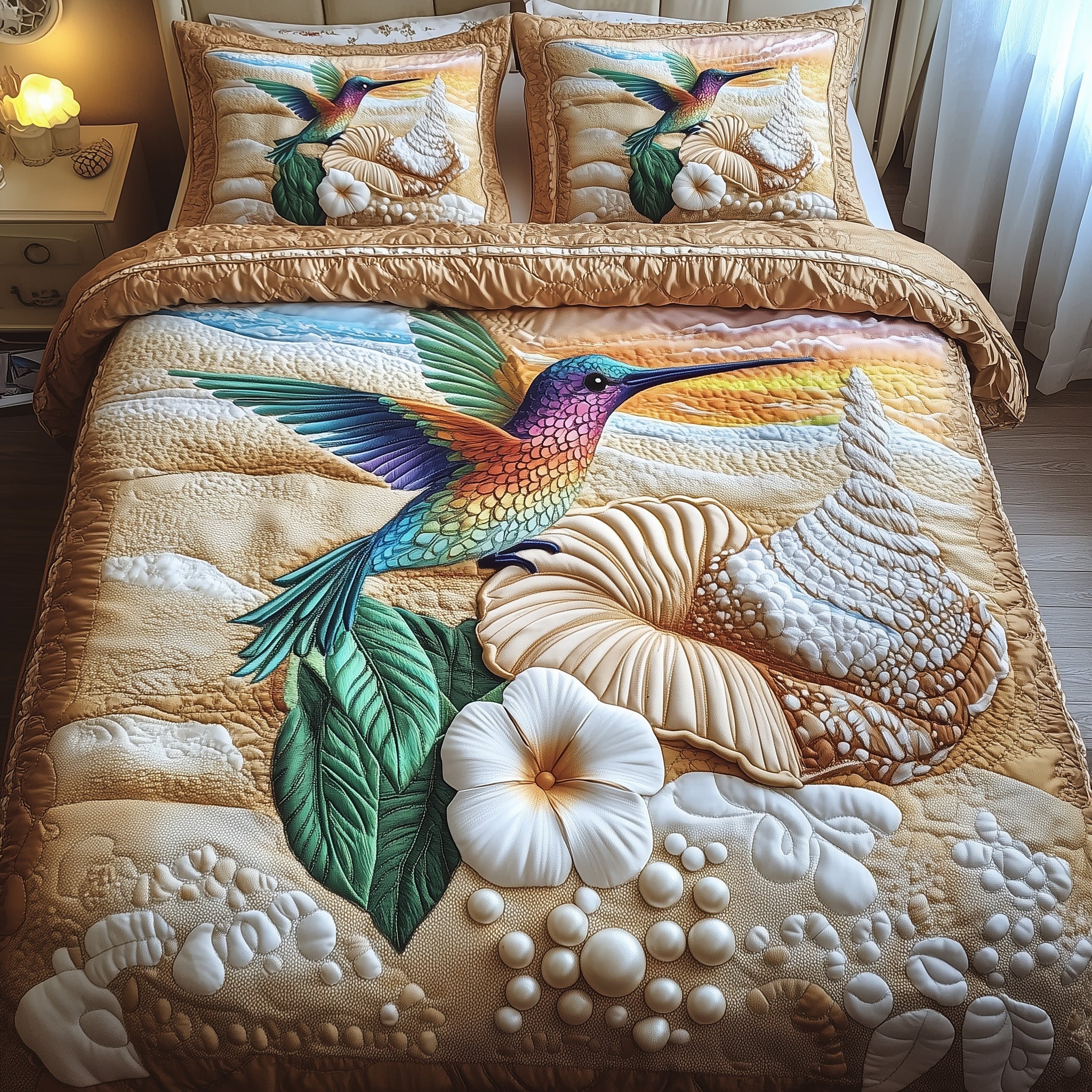 Ocean Breeze Hummingbird Quilted Bedding Set Wedding Gift