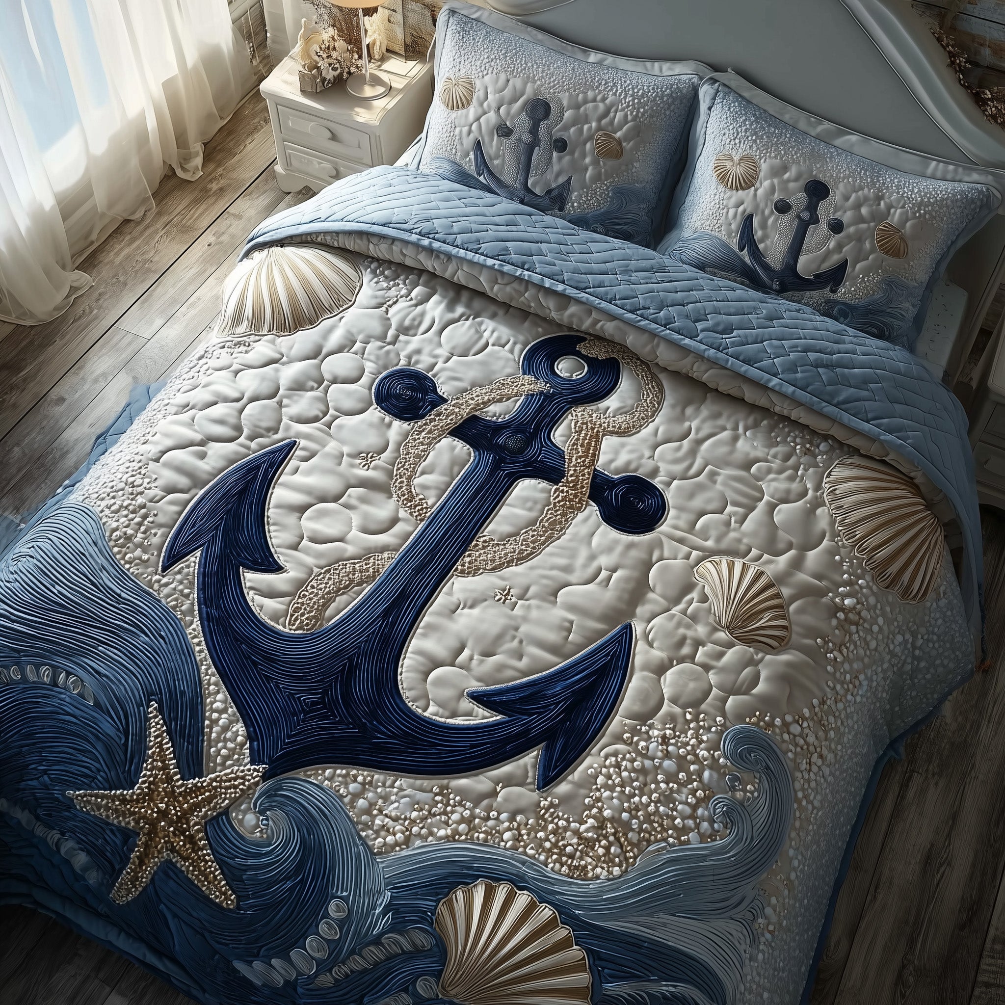 Ocean Breeze Quilted Bedding Set Anchor Coastal Beach Decor Unique Bedding Gifts