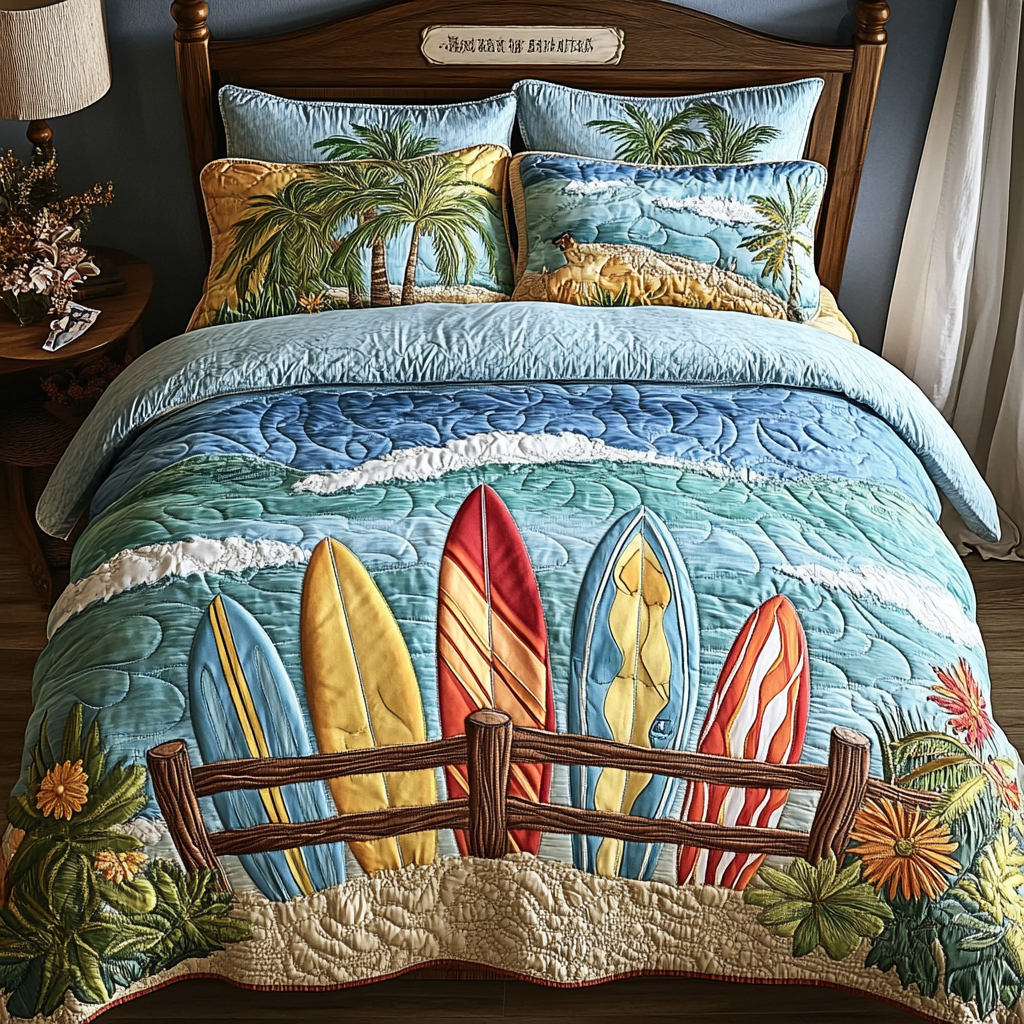 Ocean Breeze Quilted Bedding Set Best Comforter Sets Unique Gifts For Surfers