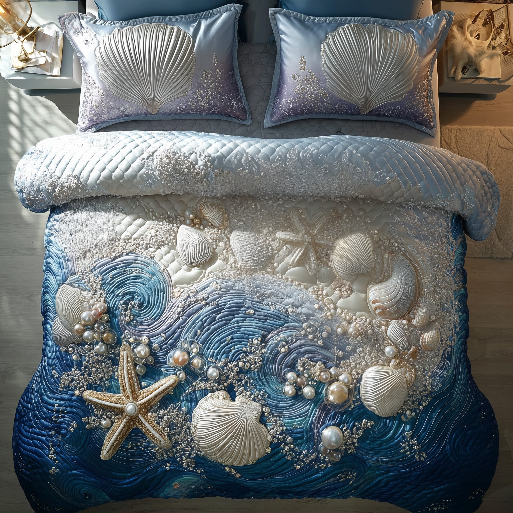 Ocean Breeze Quilted Bedding Set Coastal Beach Shell Best Bedding Presents