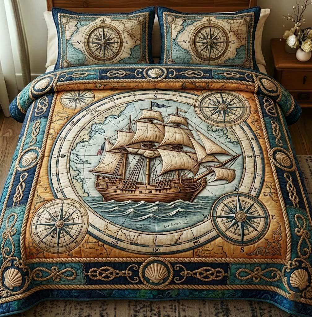 Ocean Breeze Quilted Bedding Set Coastal Bedroom Decor Best Gift For Beach Lovers