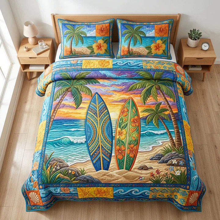 Ocean Breeze Quilted Bedding Set Coastal Bedroom Decor Cozy Gift For Beach House Lovers