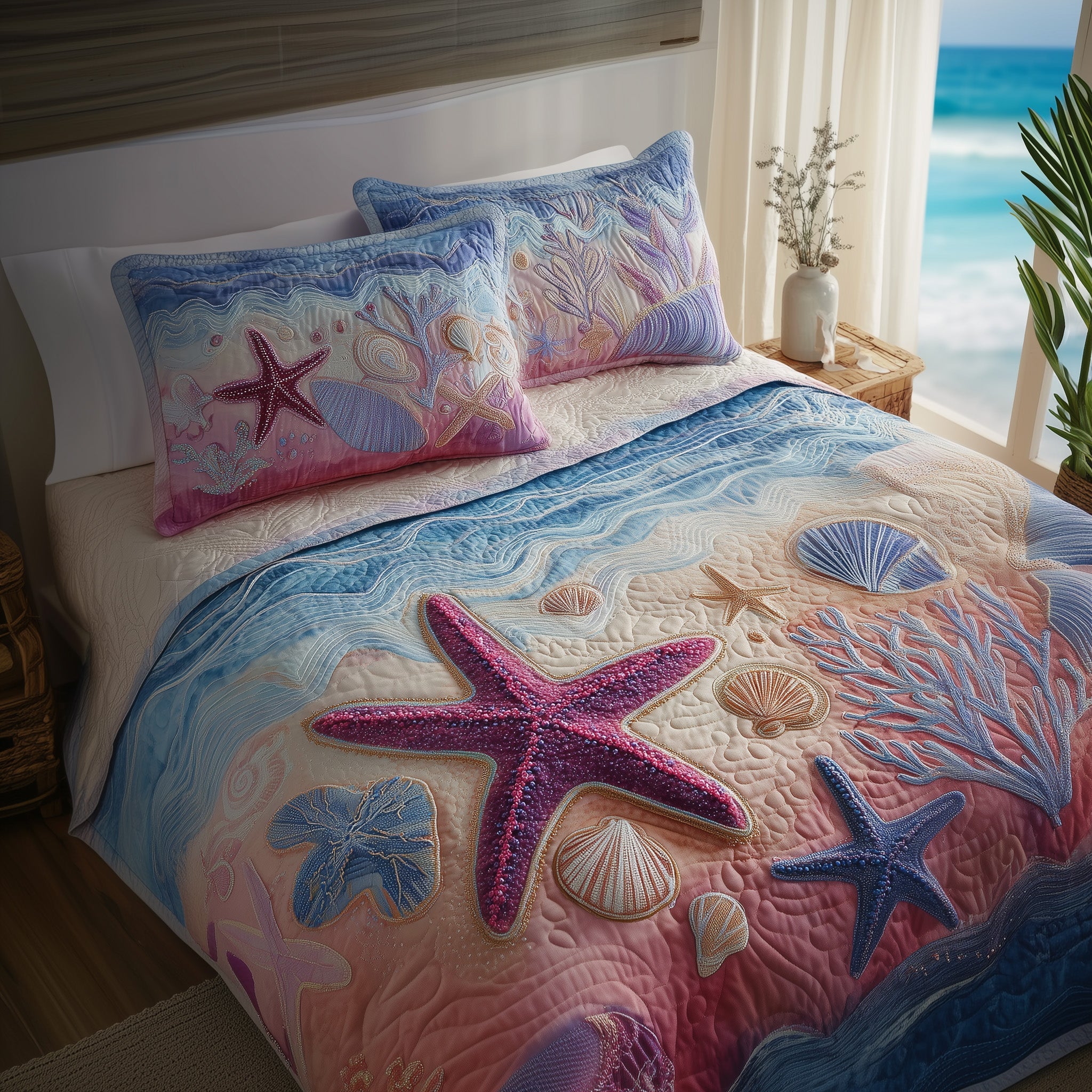 Ocean Breeze Quilted Bedding Set Cozy Bedroom