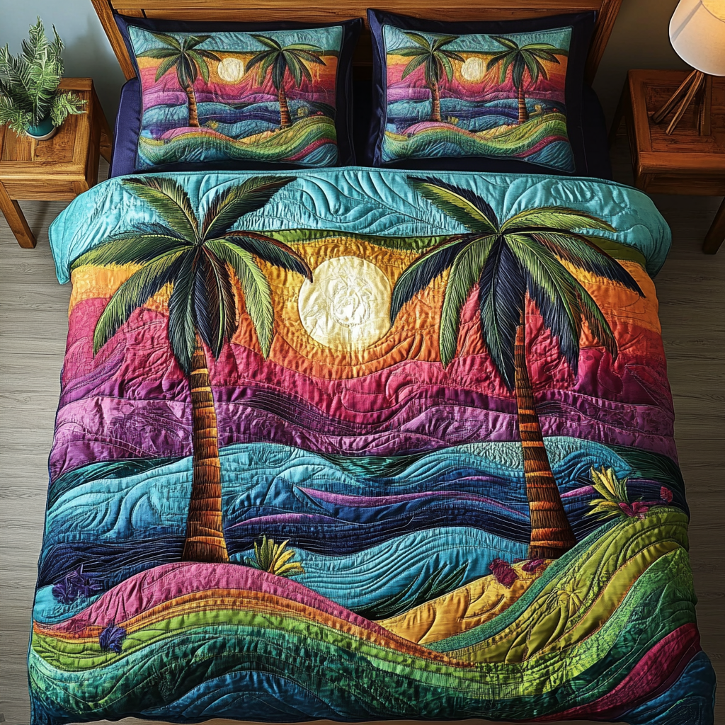 Ocean Breeze Quilted Bedding Set Cute Room Decor Surfing Present Ideas