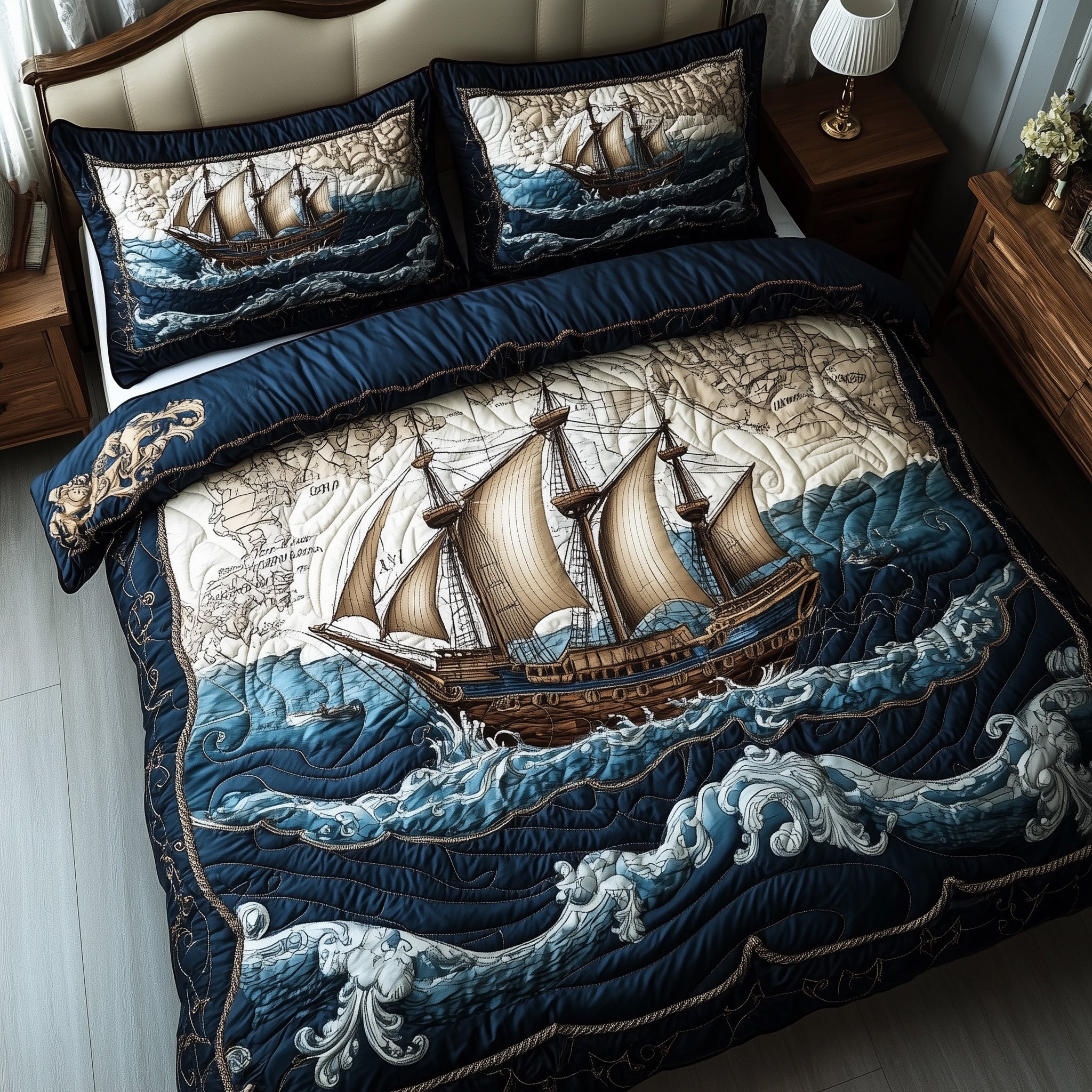 Ocean Breeze Quilted Bedding Set Duvet Cover Merchandise Christmas Gifts For Ocean Lovers