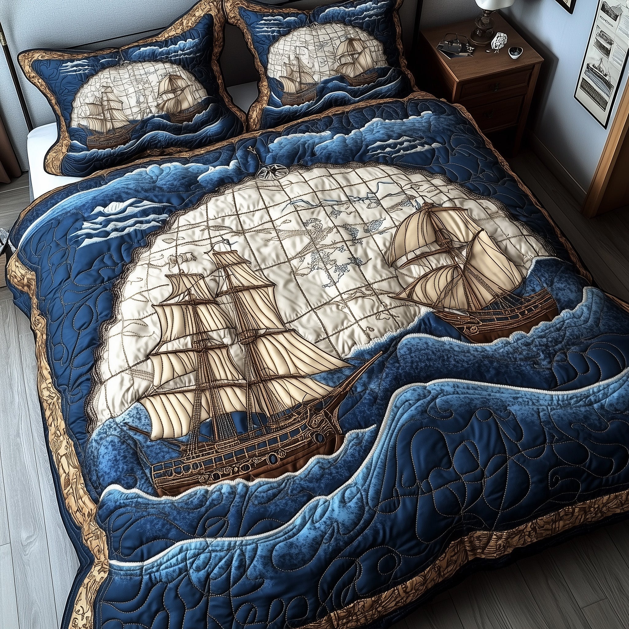 Ocean Breeze Quilted Bedding Set Duvet Cover Merchandise Gift For Ocean Lover