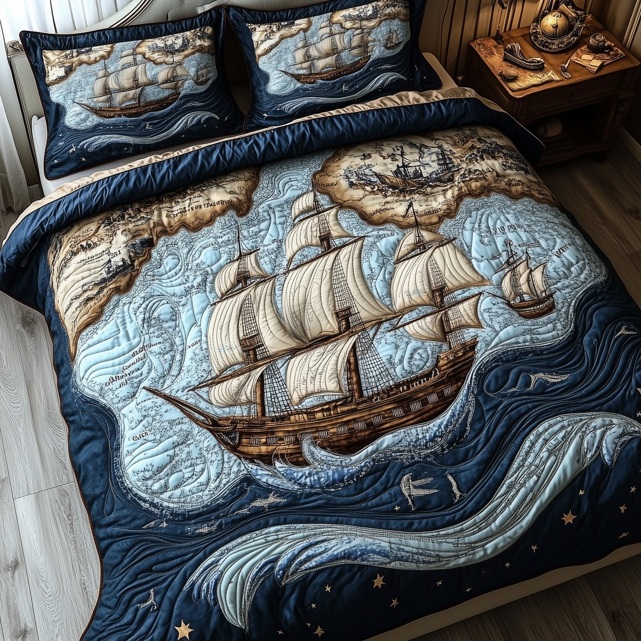 Ocean Breeze Quilted Bedding Set Duvet Cover Merchandise Ocean Beach Themed Presents