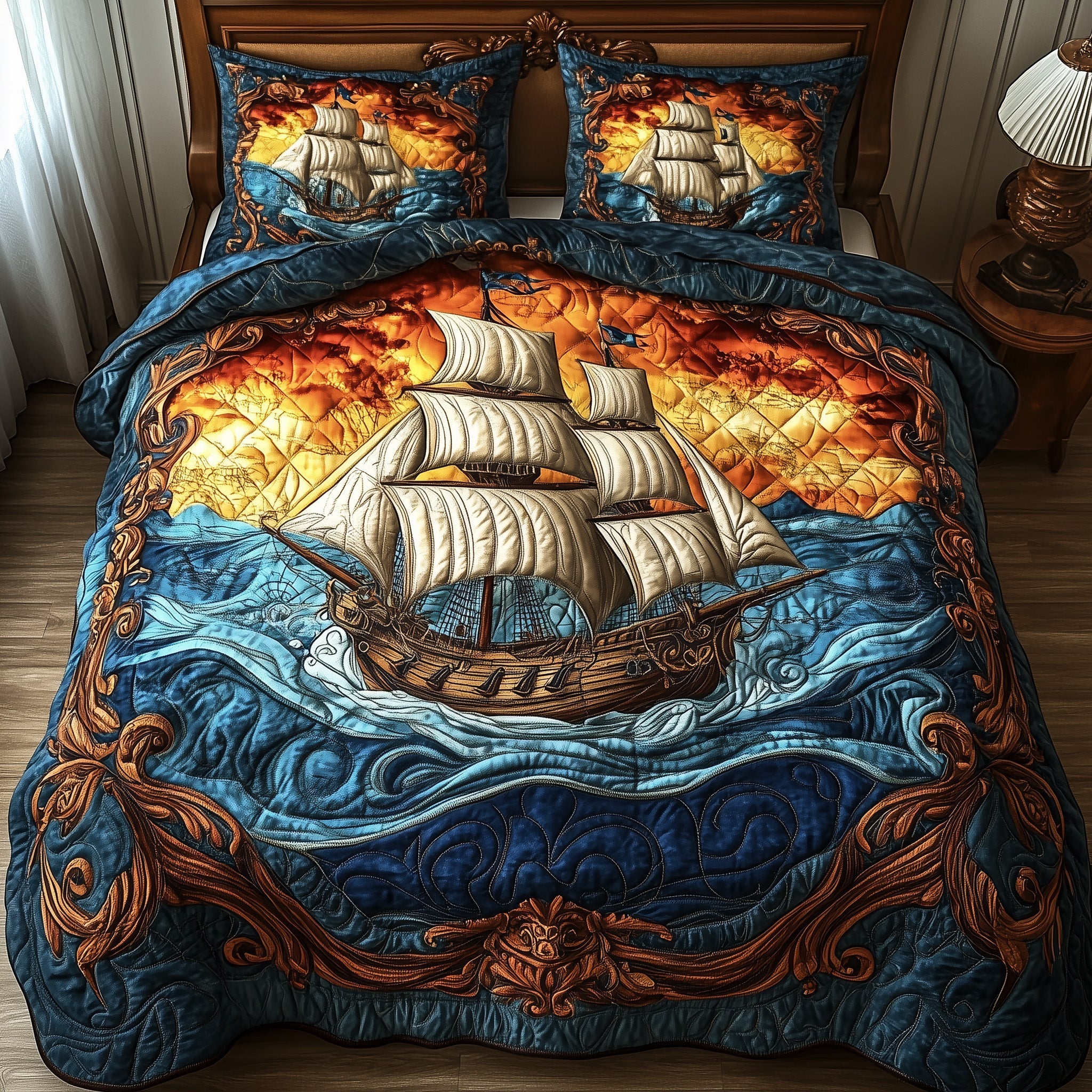 Ocean Breeze Quilted Bedding Set Duvet Cover Merchandise Presents For Sea Lovers