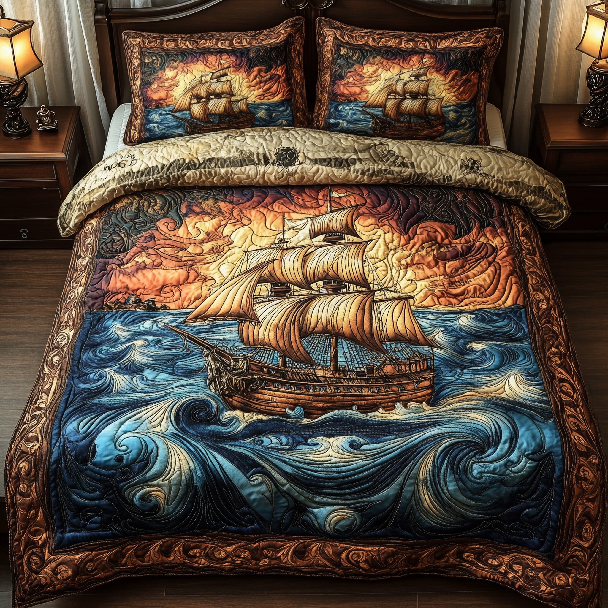 Ocean Breeze Quilted Bedding Set Duvet Cover Merchandise Sea Ocean Themed Bes Gifts