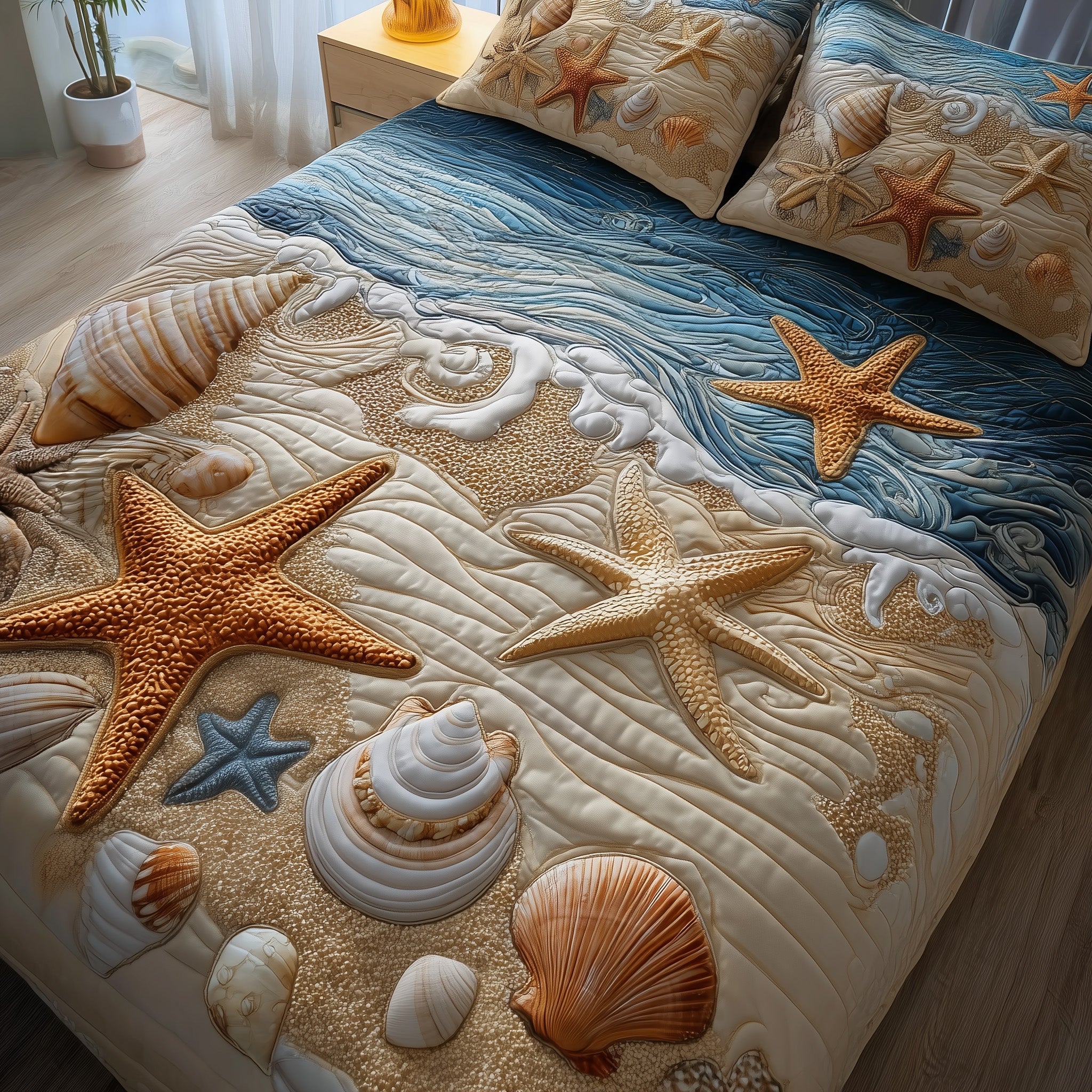 Ocean Breeze Quilted Bedding Set Geometrical Pattern