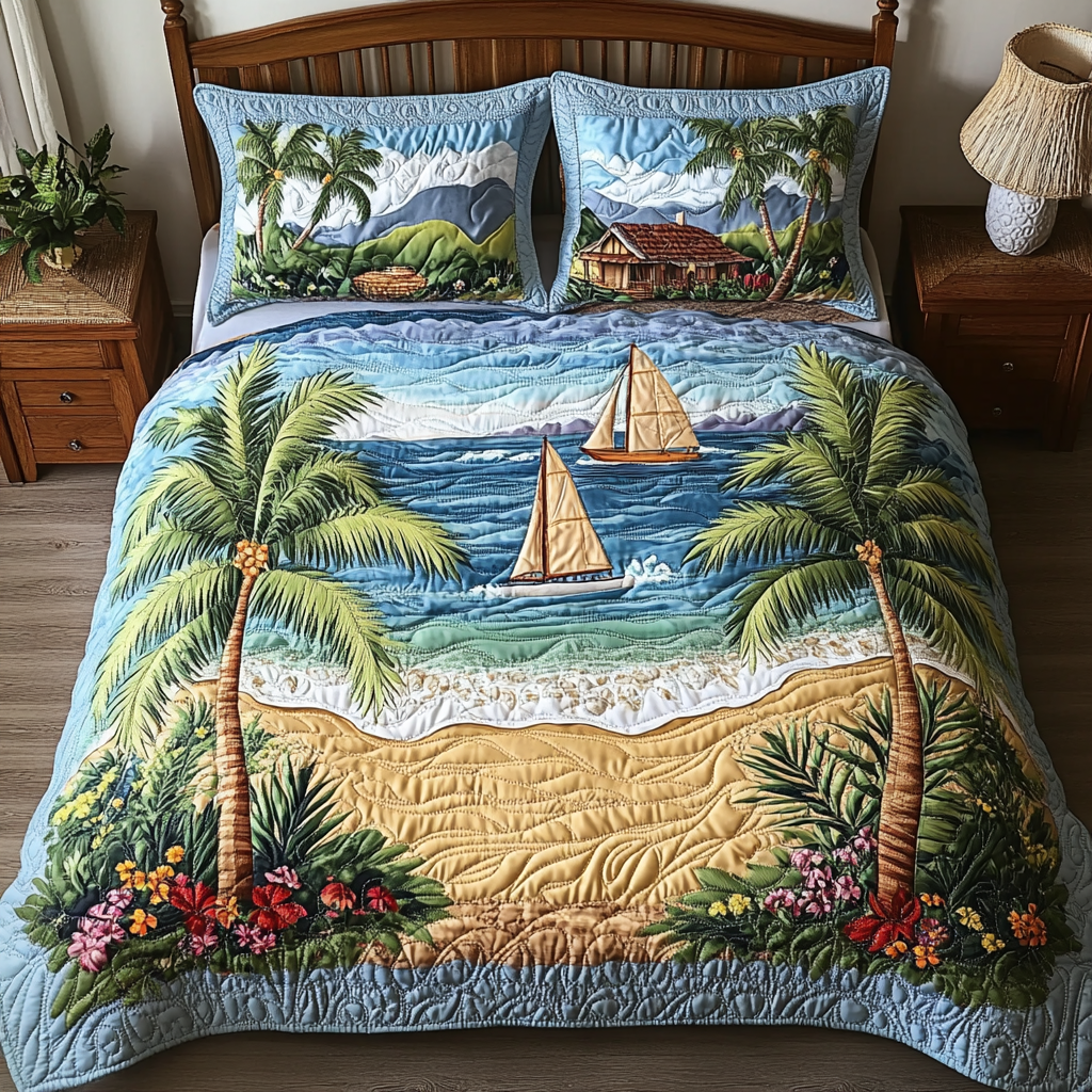 Ocean Breeze Quilted Bedding Set Holiday Duvet Cover Set Bird Lover Gifts For Her