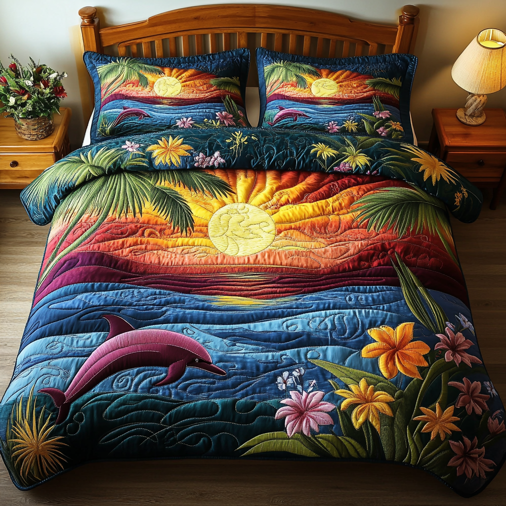 Ocean Breeze Quilted Bedding Set Holiday Duvet Covers Gift Ideas For Dolphin Lovers