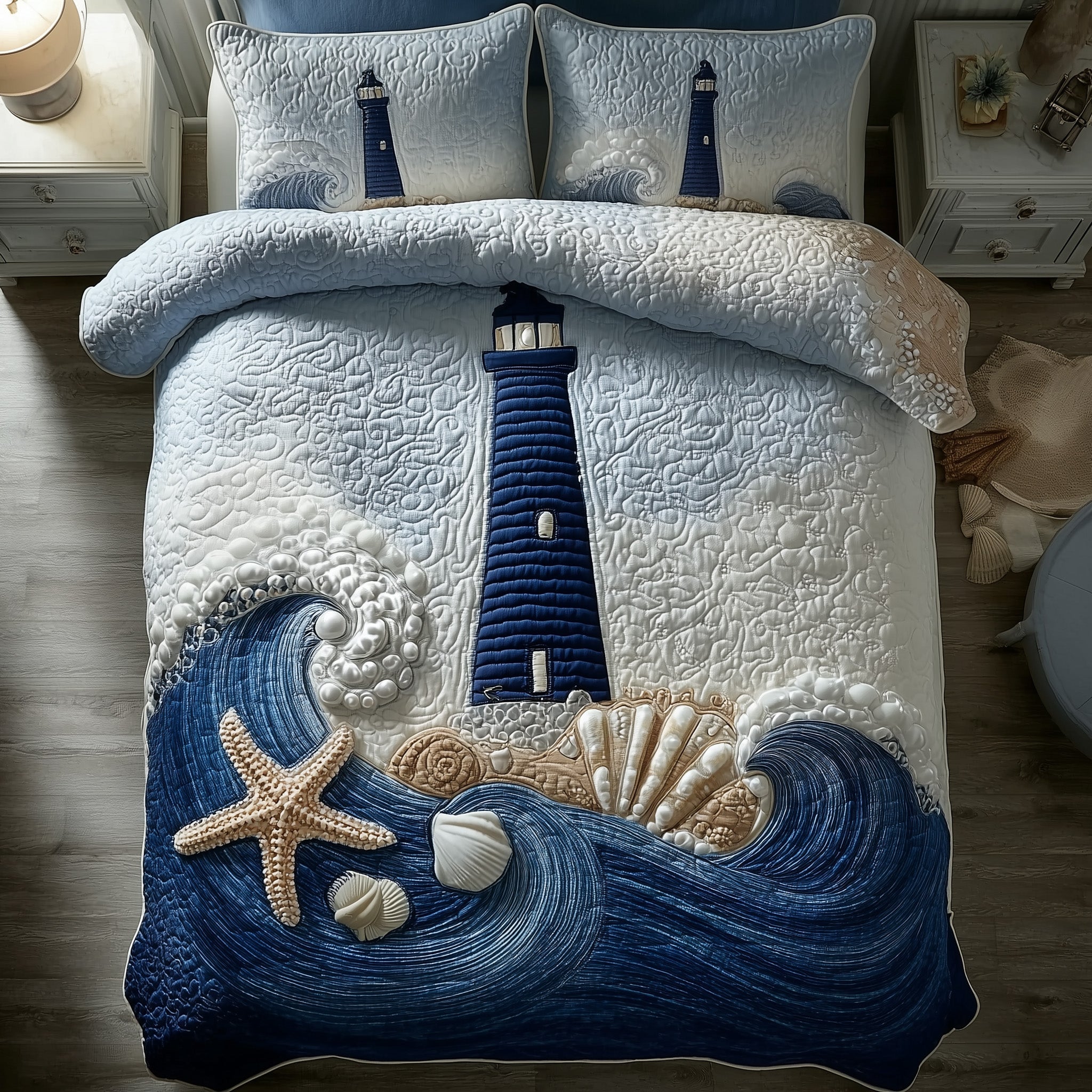 Ocean Breeze Quilted Bedding Set Lighthouse Unique Ocean Vibes Bedroom Gift Ideas