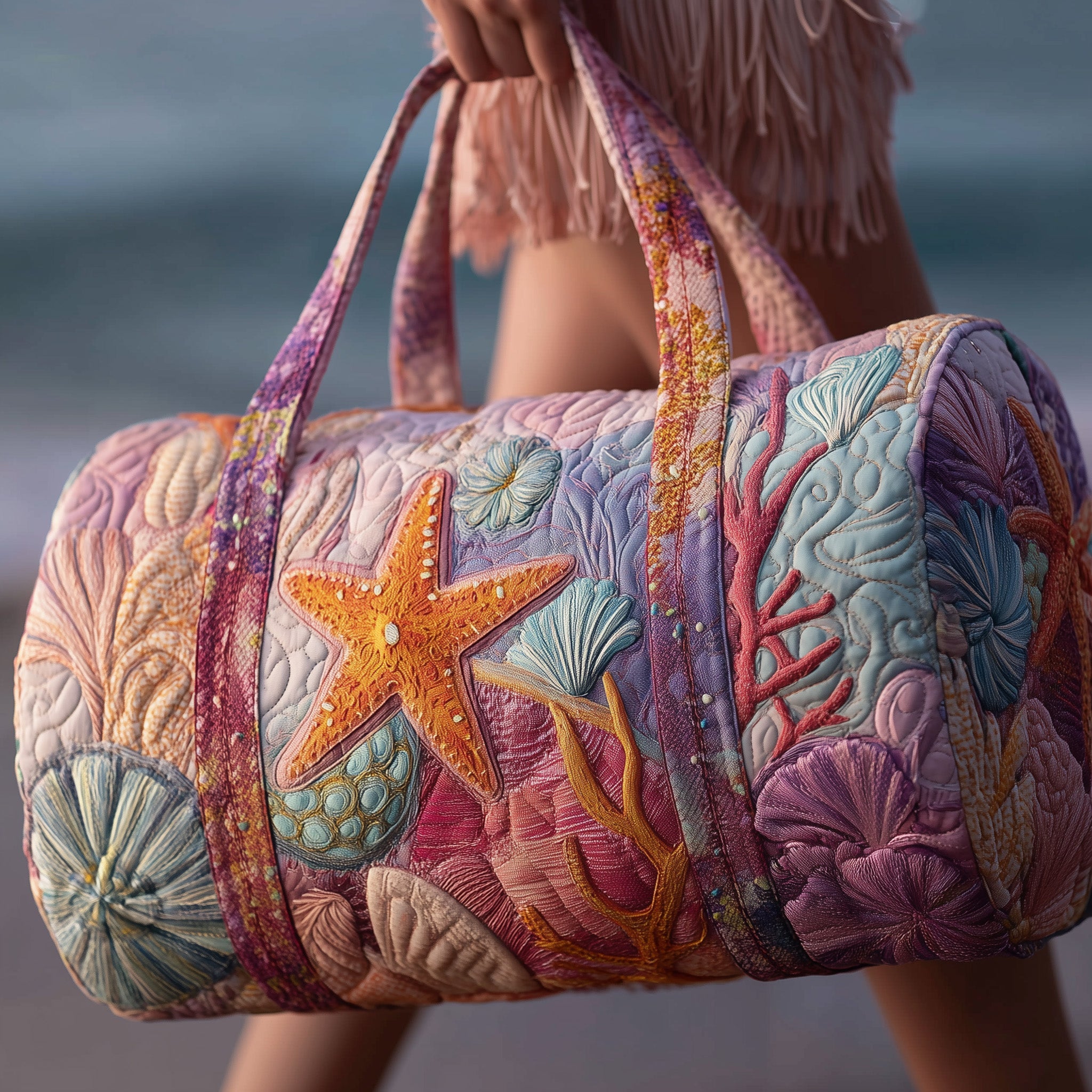 Ocean Breeze Quilted Duffle Bag Organized Storage Pockets