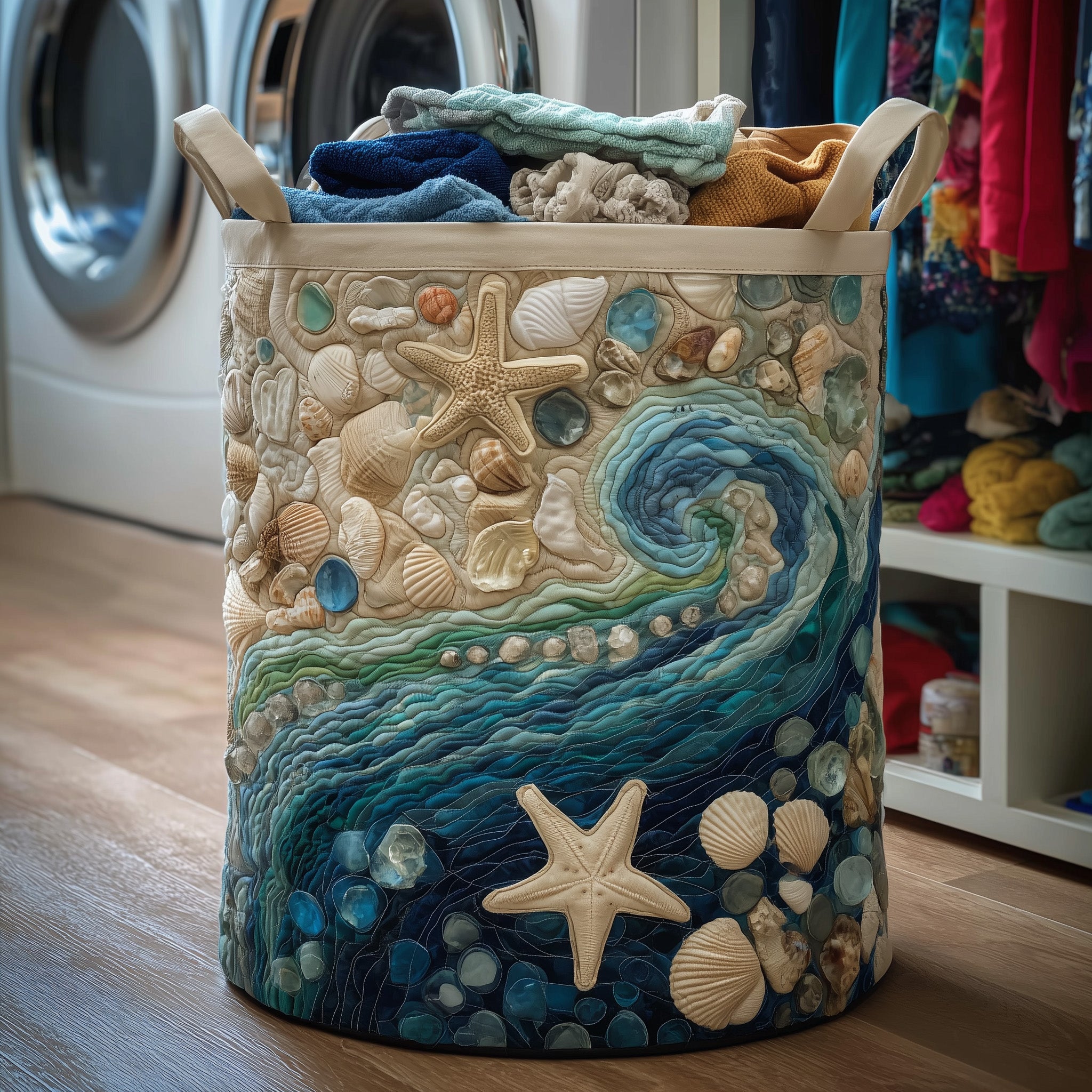 Ocean Breeze Quilted Laundry Basket Beach Gifts For Her