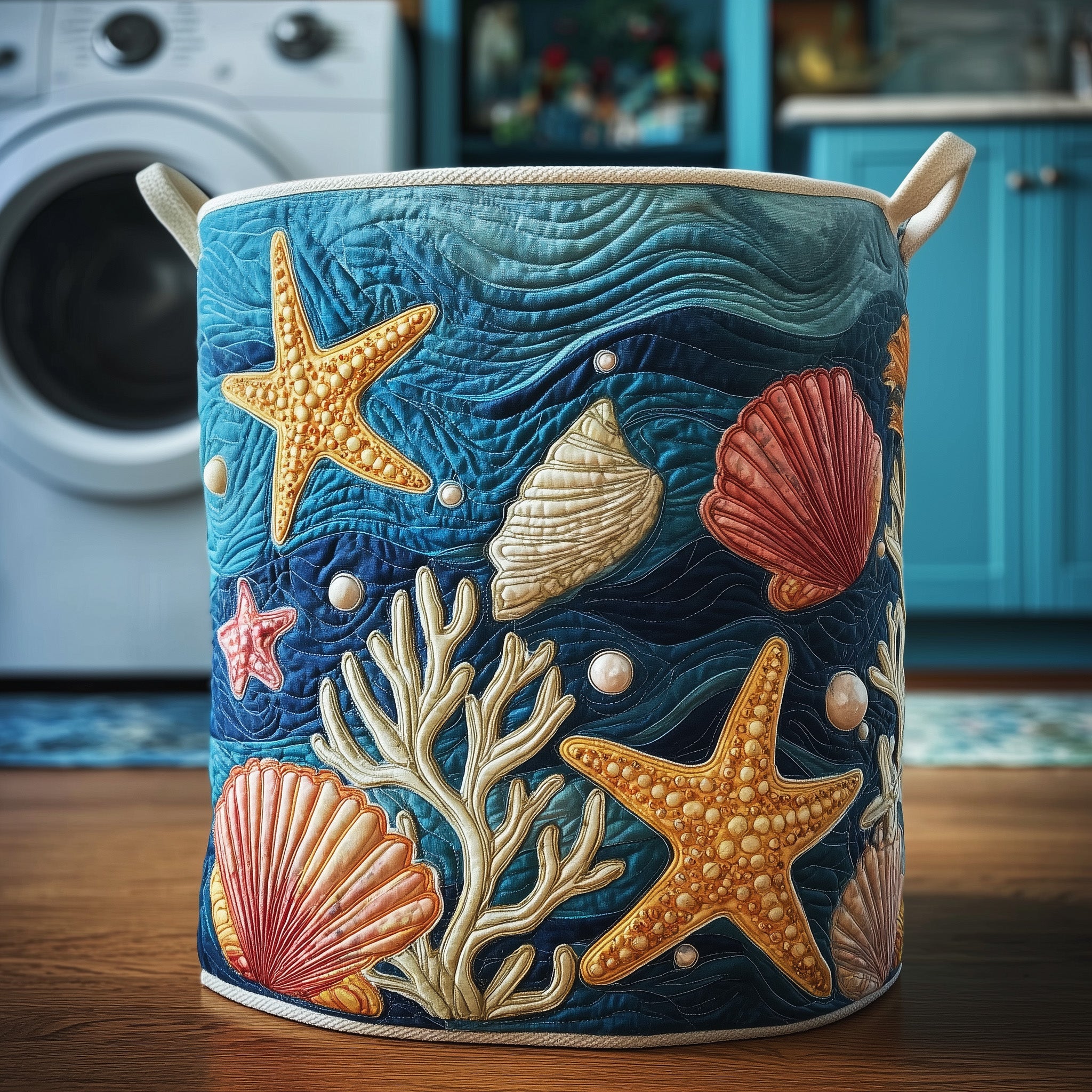 Ocean Breeze Quilted Laundry Basket Halloween Merch Gift