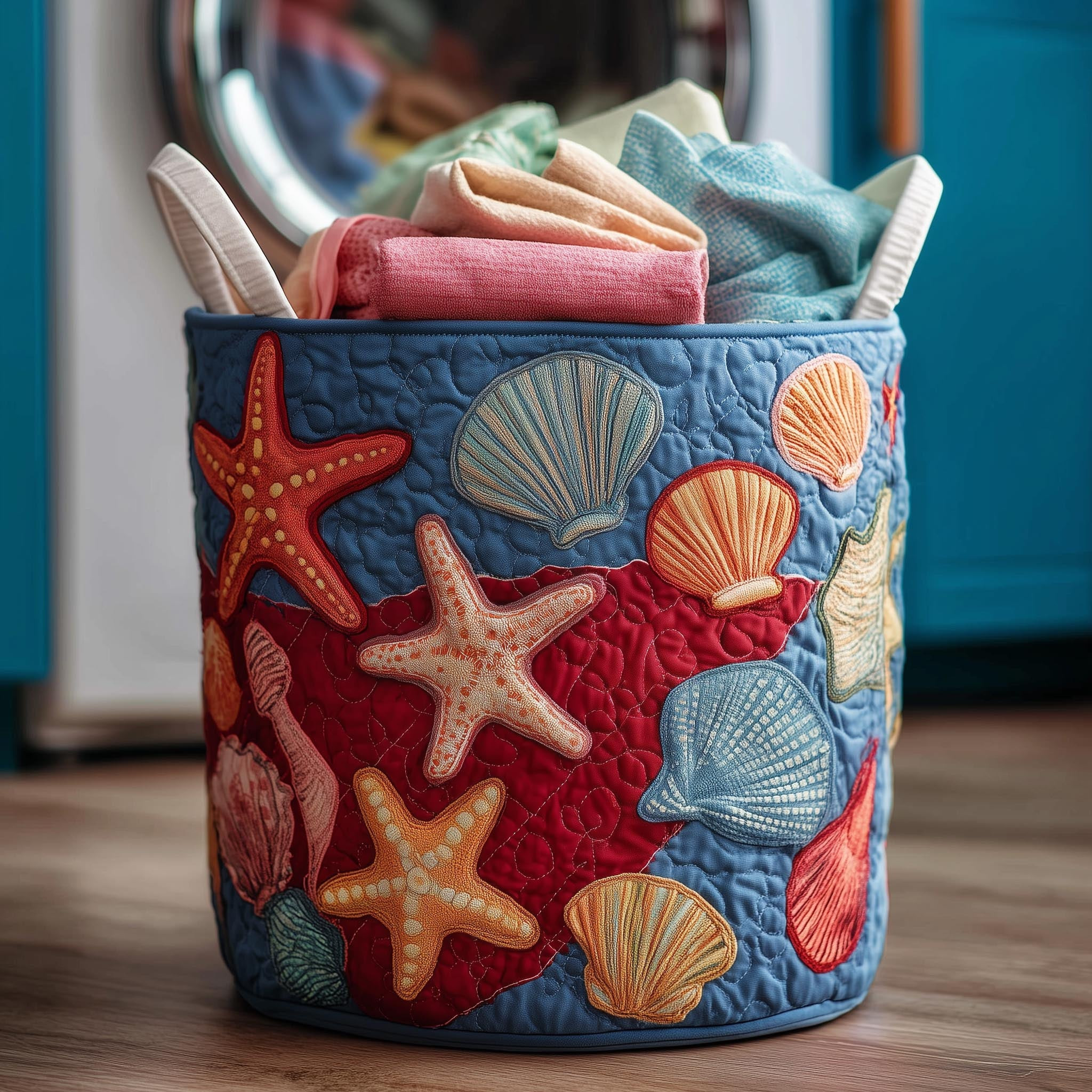 Ocean Breeze Quilted Laundry Basket Laundry Room Decor Ocean Vibe Gift Ideas
