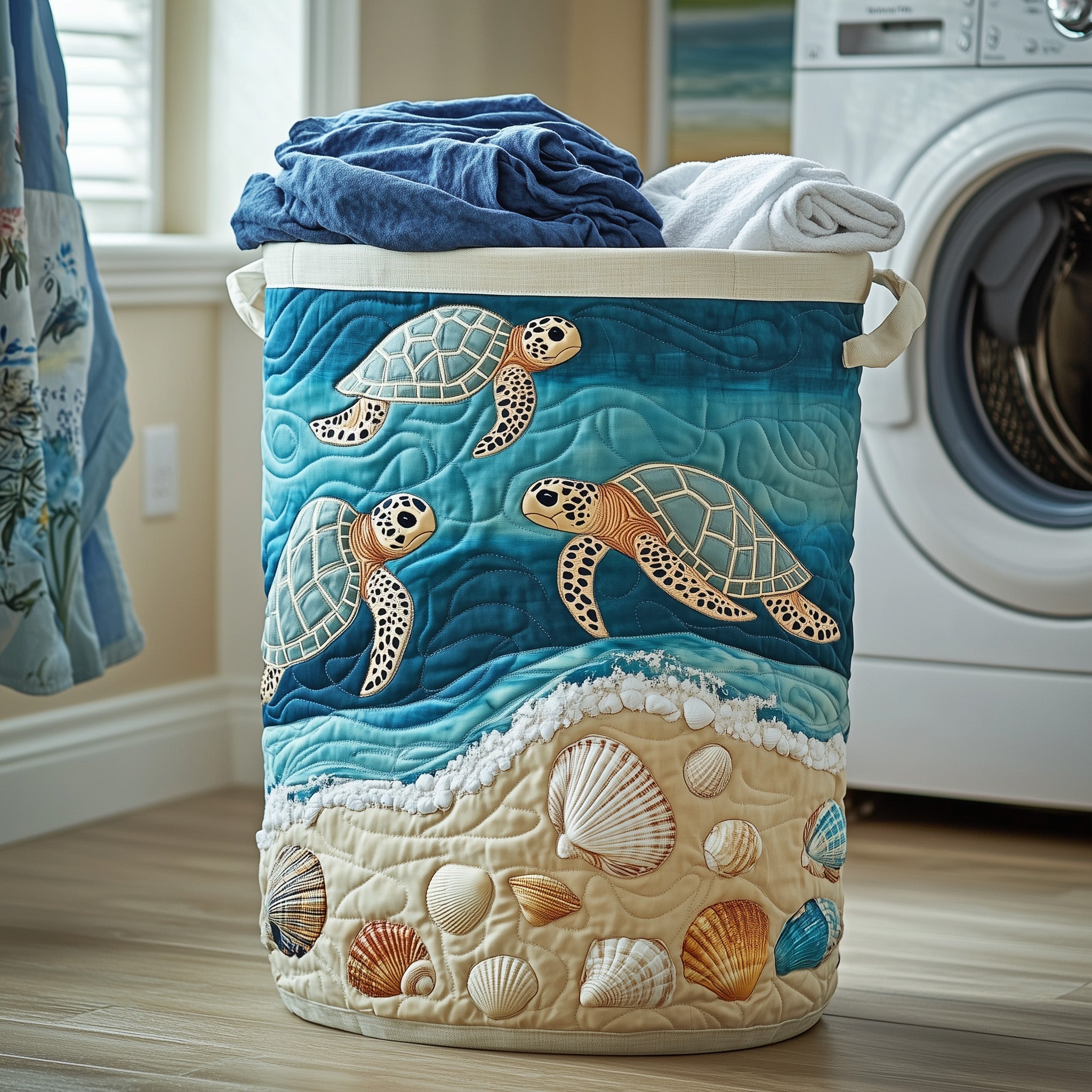 Ocean Breeze Quilted Laundry Basket Sea Ocean Themed  Gifts