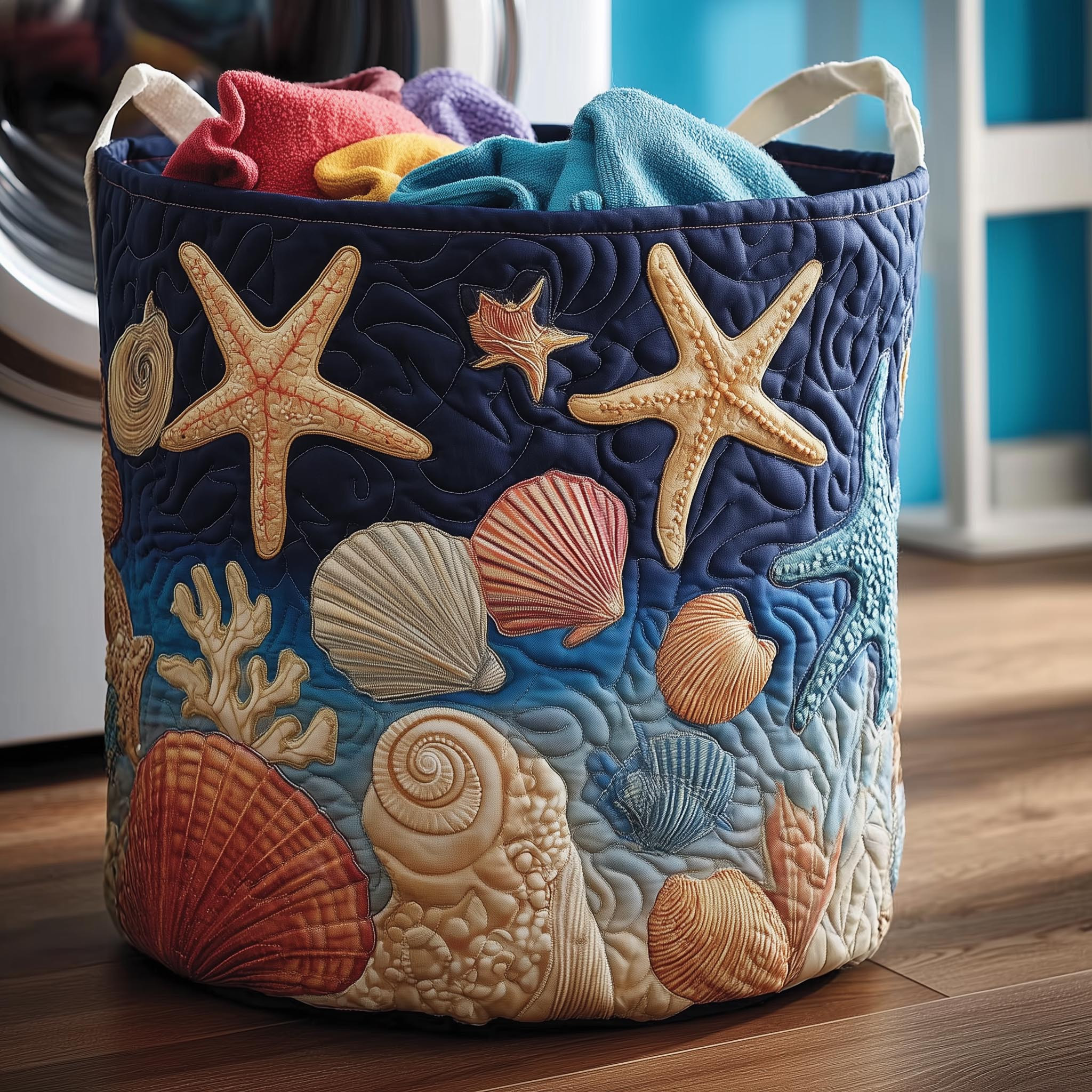 Ocean Breeze Quilted Laundry Basket Trendy Home Decor Unique Gifts For Ocean Enthusiasts