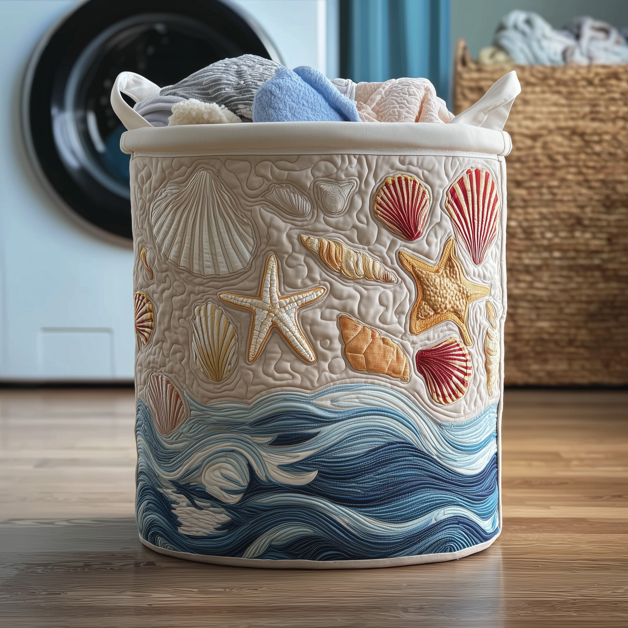 Ocean Breeze Quilted Laundry Basket Valentine's Day Merch Gift