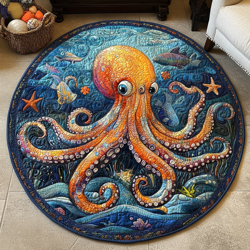 Ocean Breeze Quilted Round Mat Christmas Entry Way Decor Whale Gifts For Her