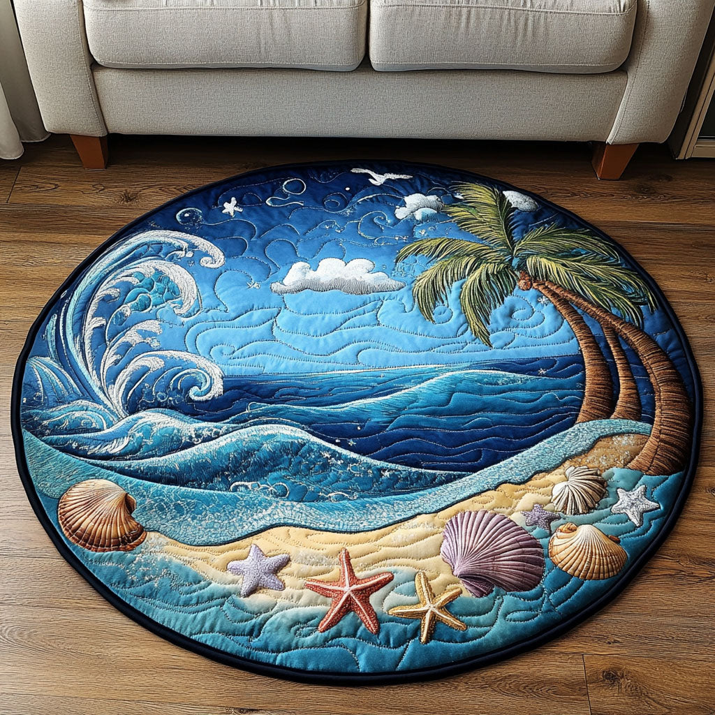 Ocean Breeze Quilted Round Mat Unique Front Door Decor Gifts For Someone Who Loves The Beach