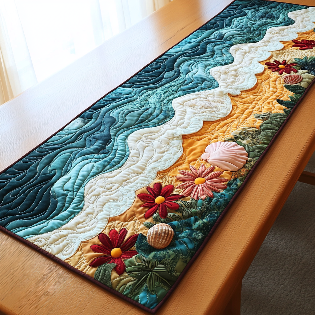 Ocean Breeze Quilted Table Runner Beach Table Runner Unique Gifts For Family