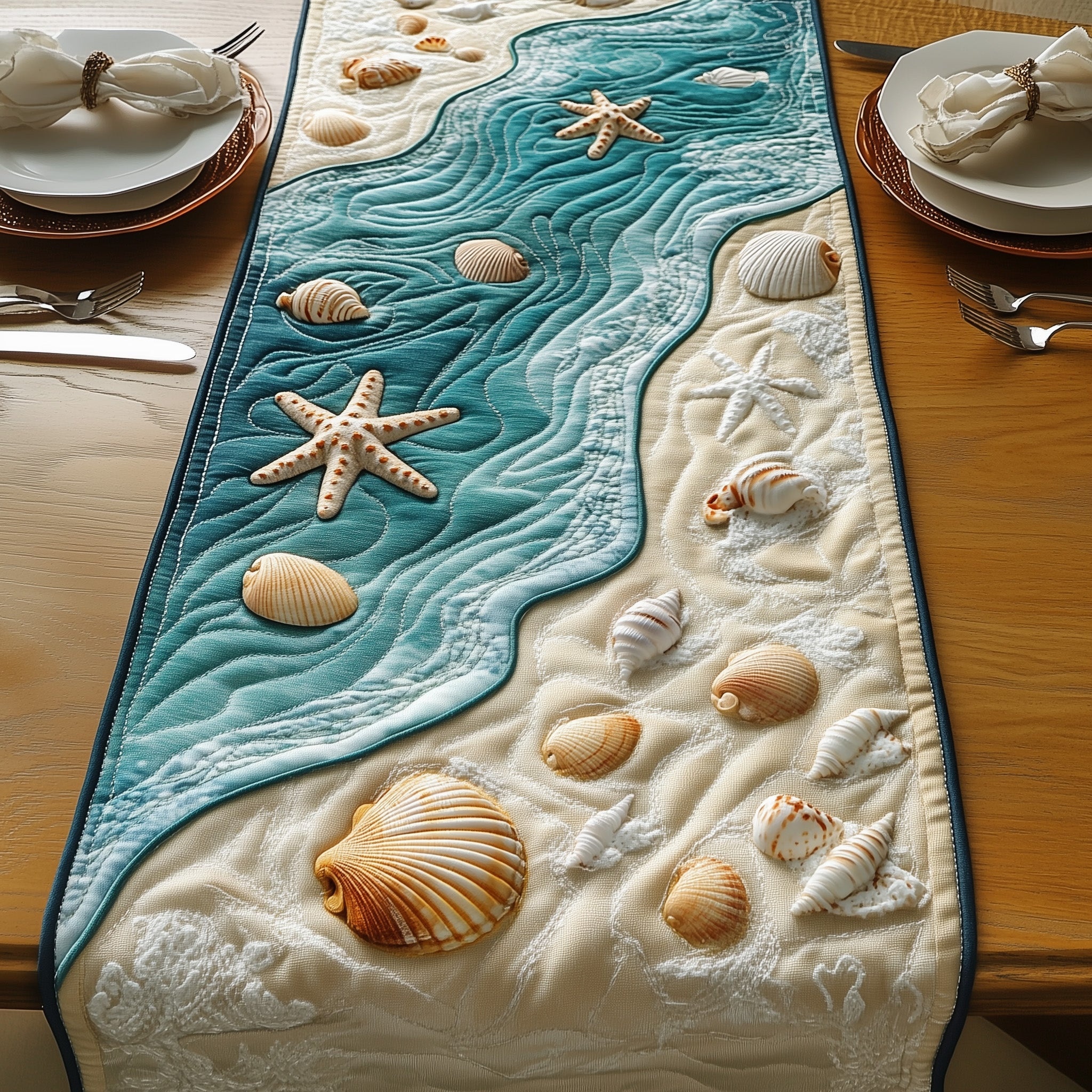 Ocean Breeze Quilted Table Runner Rustic Kitchen Dining Decor Gift For Cozy Family Home