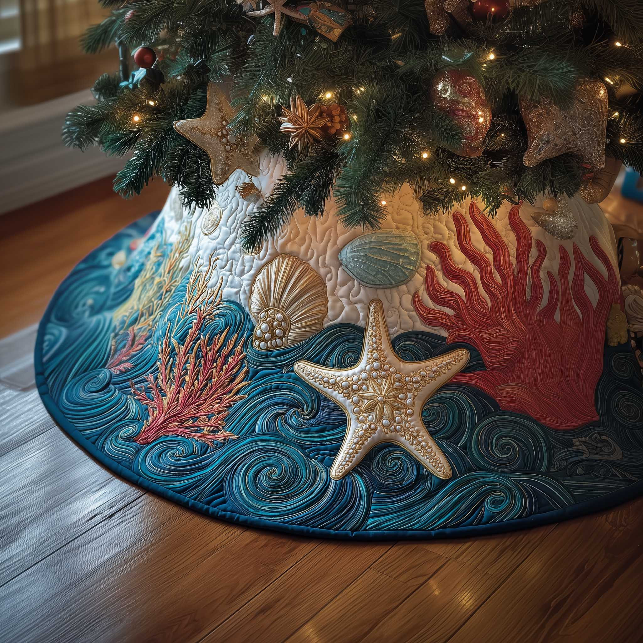 Ocean Breeze Quilted Tree Skirt Aesthetic Home Decor Nature Vibe Christmas Gift Ideas