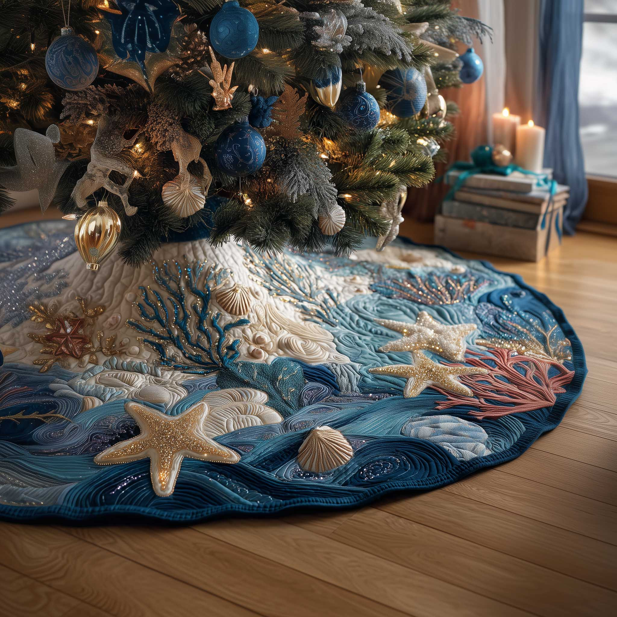 Ocean Breeze Quilted Tree Skirt Trending Home Decor 2025 Christmas Gifts For Her