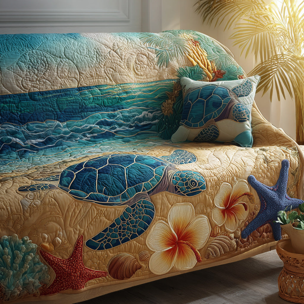 Ocean Breeze Turtle Quilted Sofa Cover Living Room Decor Sea Turtle Gift Shop