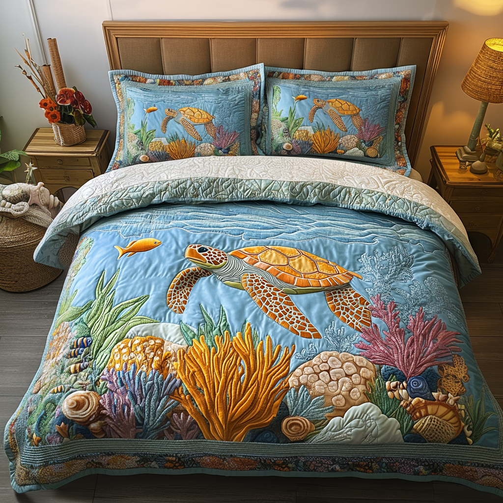 Ocean Buddy Quilted Bedding Set Unique Bedding Gift for Family Gatherings